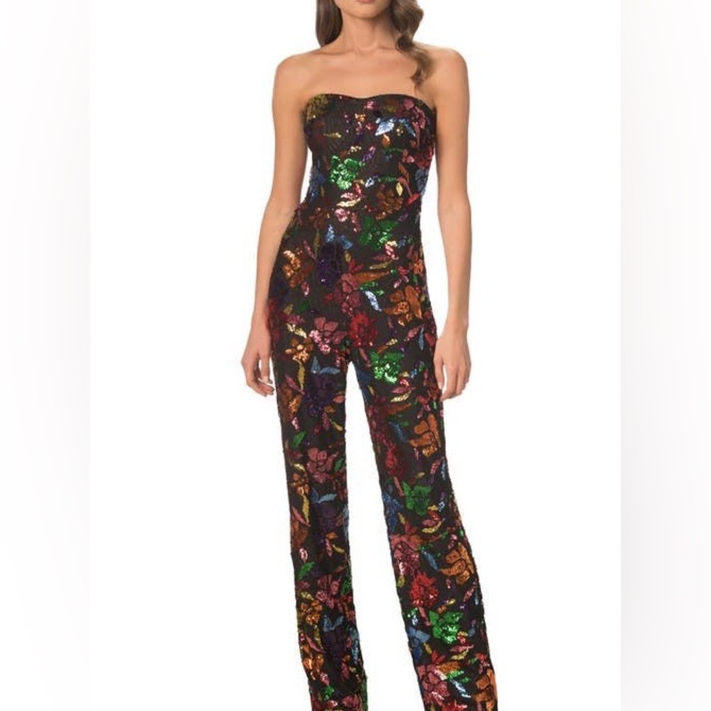 Dress the Population Black Multicolor Floral Jumpsuit